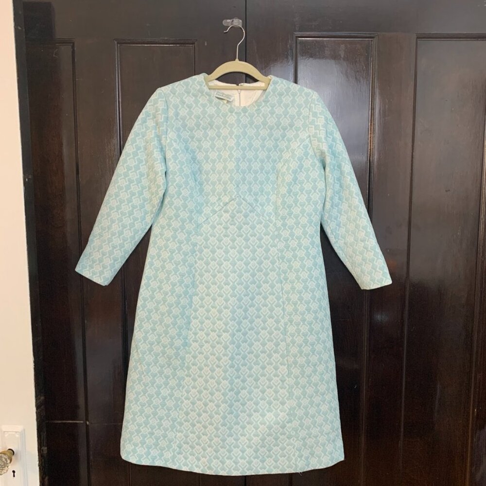 Vintage Berkshire Geometric Mod Shift Dress | 60s Style | Blue Metallic | 16B